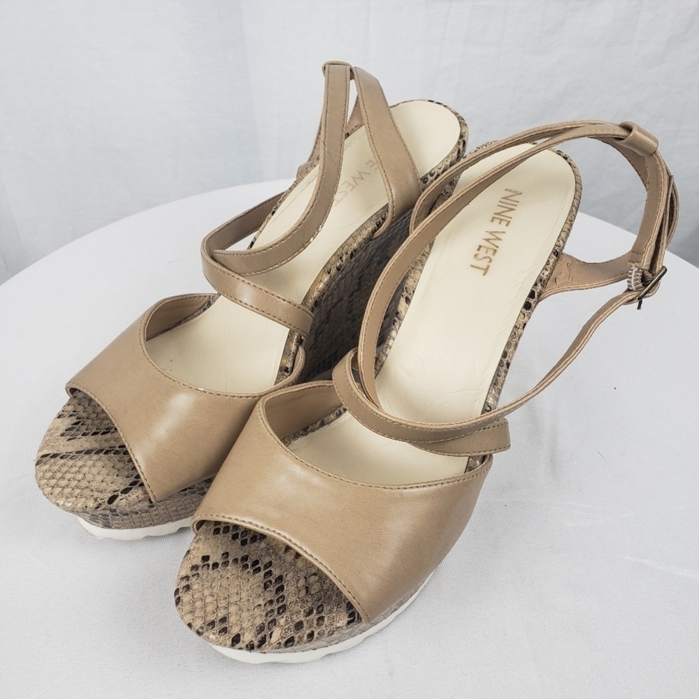 Nine West Nude Rockitdo Python Print Strappy Faux… - image 3